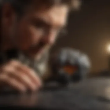 Expert Meteorite Assessment An expert examining a meteorite under a magnifying glass to assess its quality