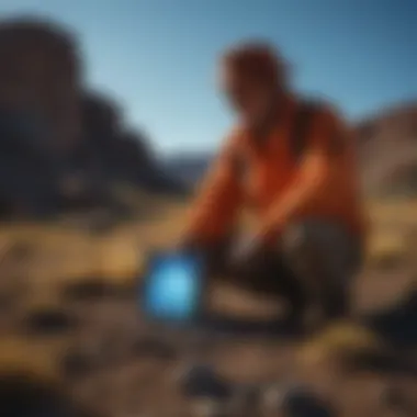 Geological collector using black light in field for mineral identification