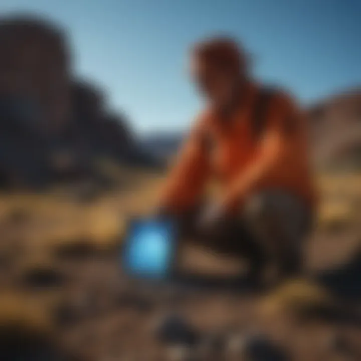 Geological collector using black light in field for mineral identification