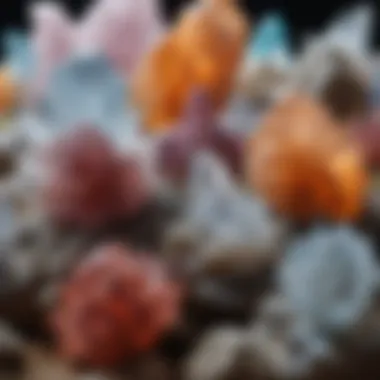 Diverse Rock Crystals on Display A stunning display of various rock crystals showcasing their unique formations and colors.