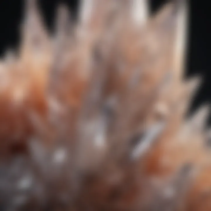 A close-up view of a quartz crystal highlighting its intricate structure and clarity.