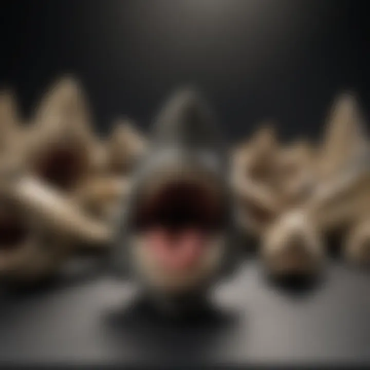 A collection of megalodon teeth of varying sizes, showcasing the diversity in shape and condition.