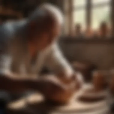 A collector examining a piece of pottery, highlighting authenticity features.