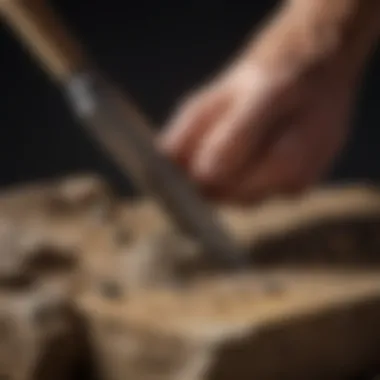 Precision chisel delicately sculpting a rare fossil