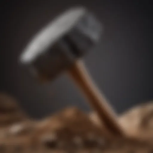 Exquisite rock hammer with wooden handle in action