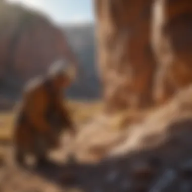 Geologist examining rock formations in the field