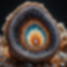 A breathtaking cross-section of a geode revealing intricate crystal formations