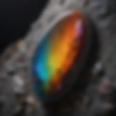 A captivating macro shot showcasing the natural iridescence of a unique stone