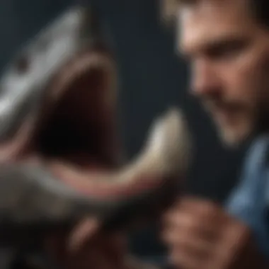 Scientist Examining Megalodon Tooth Scientist Examining Megalodon Tooth