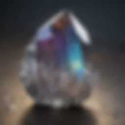 Iridescent reflections on a clear quartz point