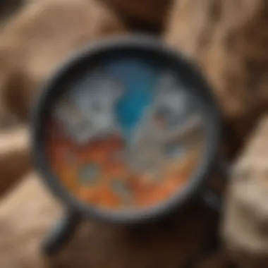 Jeweler's loupe revealing hidden mineral patterns within a rock sample