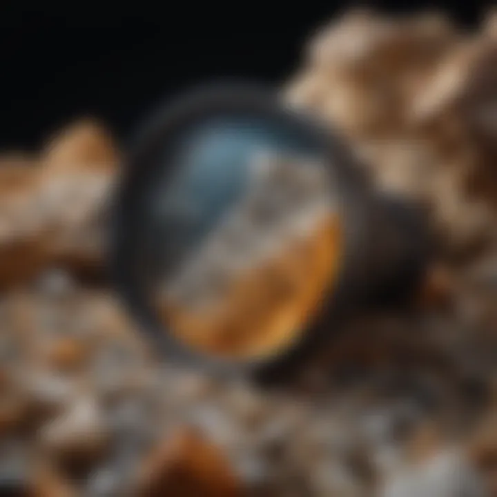 Jeweler's loupe exploring the intricate texture of a mineral specimen