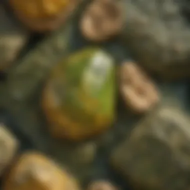 Yellow green stone under a microscope showing detailed structures