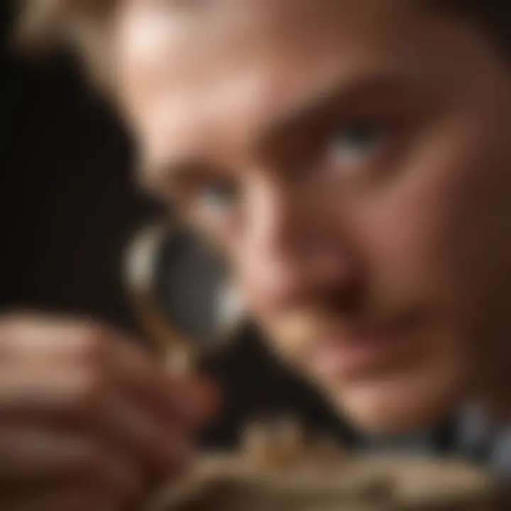A jeweler inspecting a piece with a magnifying lens in an elegant setting
