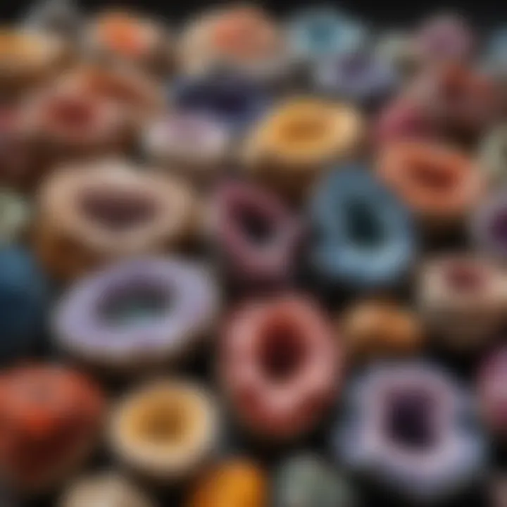Collection of whole geodes in various sizes and colors