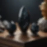 Unique obsidian specimens in a showcase