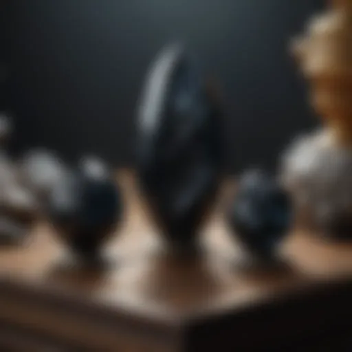 Unique obsidian specimens in a showcase
