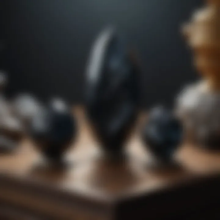Unique obsidian specimens in a showcase